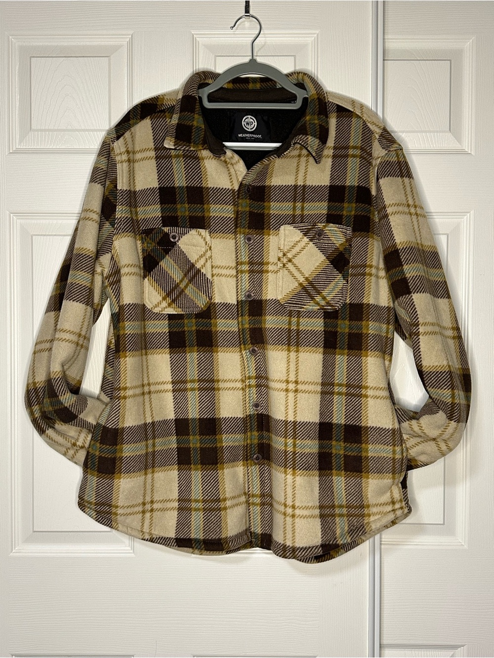 Weatherproof Brown & Cream Plaid Fleece Shirt Jacket